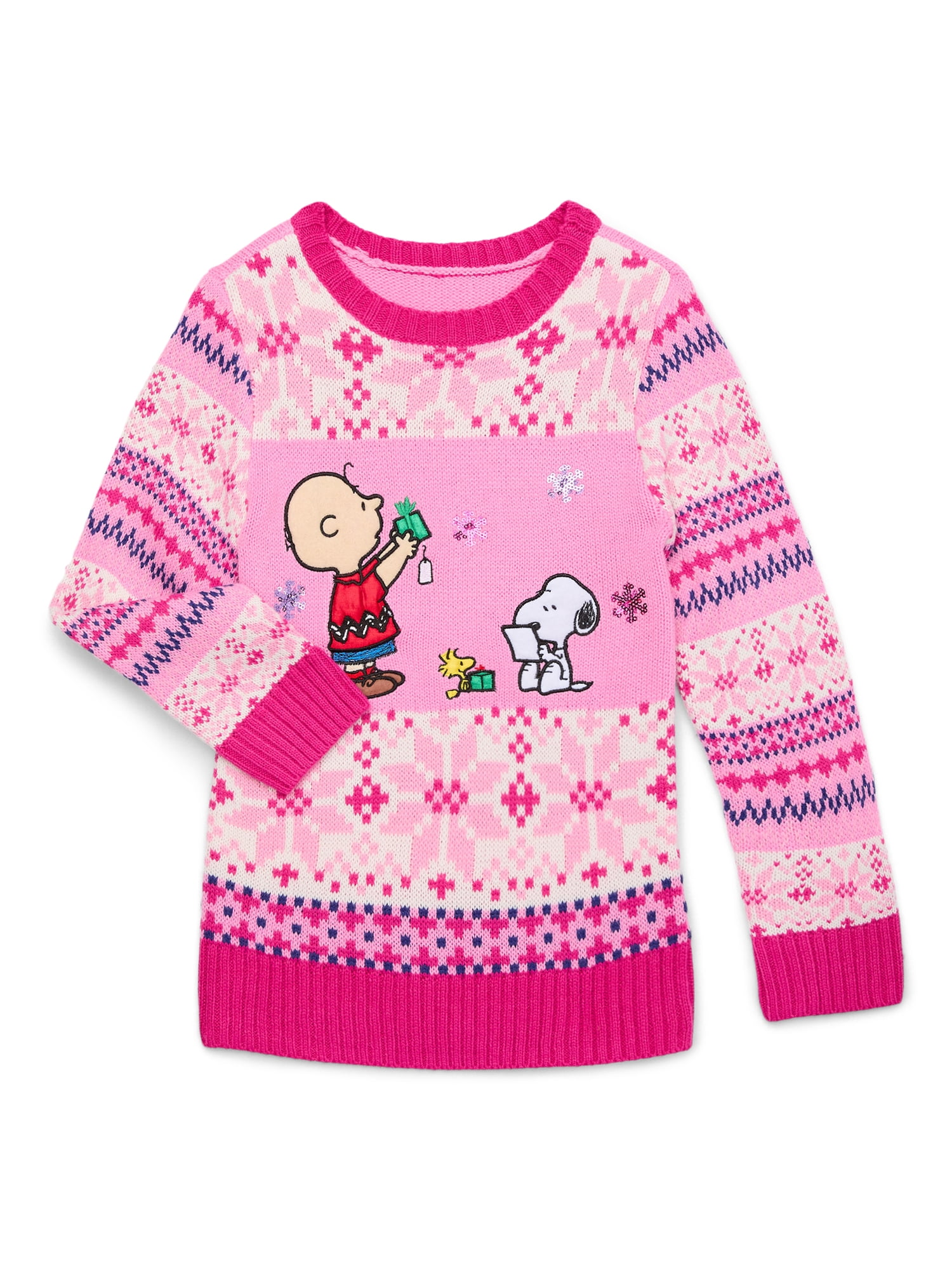 Peanuts Snoopy Girls Christmas Crew Neck Pullover Sweater, Sizes 4-18