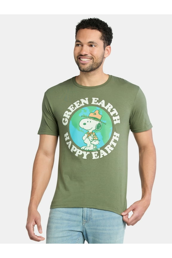 Snoopy Green Earth Happy Earth Men’s and Big Men’s Graphic Tee, Sizes S-3XL