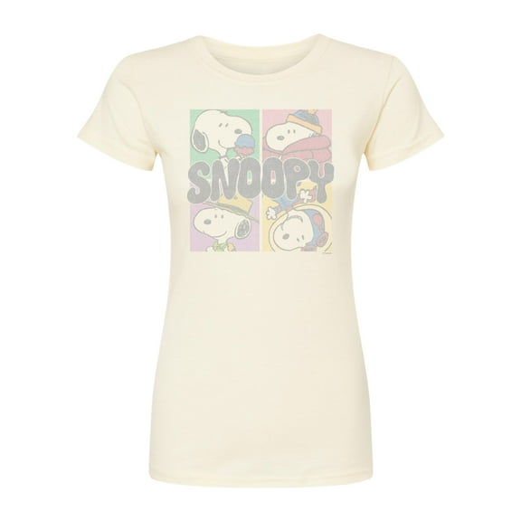 Peanuts - Snoopy Grid  - Juniors Fitted Short Sleeve Graohic T-Shirt