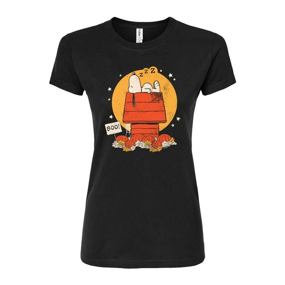 Peanuts - Snoopy Halloween Dog House - Juniors Fitted Graphic T-Shirt
