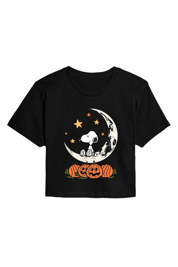 - Snoopy Halloween Moon - Juniors Cropped Graphic T-Shirt