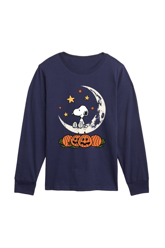 - Snoopy Halloween Moon - Youth Boys Long Sleeve Graphic T-Shirt