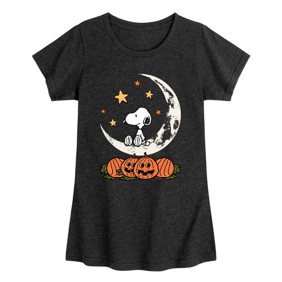 Peanuts - Snoopy Halloween Moon - Youth Girls Fitted Short Sleeve T-Shirt