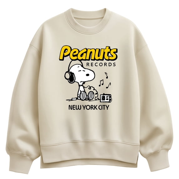 Peanuts - Snoopy Headphones - Women's Oversized Fleece Crew Sweatshirt