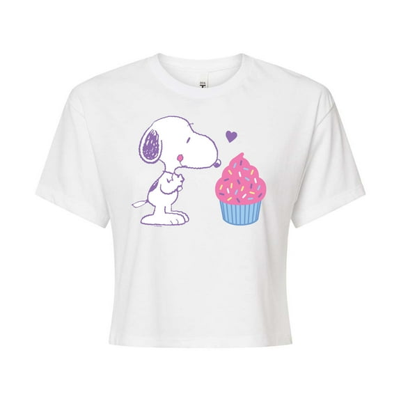 Peanuts - Snoopy Heart Cupcake - Juniors Cropped Cotton Blend T-Shirt