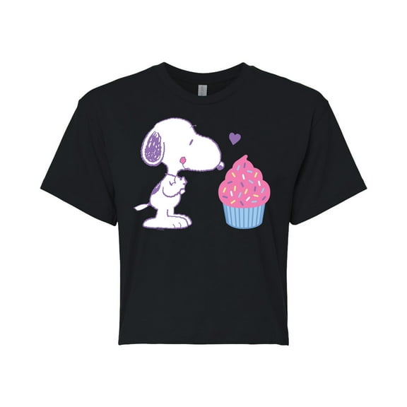 Peanuts - Snoopy Heart Cupcake - Juniors Cropped Cotton Blend T-Shirt