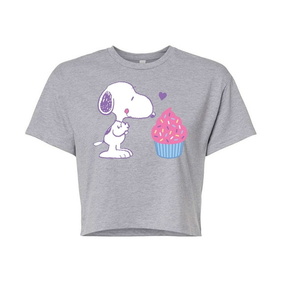 Peanuts - Snoopy Heart Cupcake - Juniors Cropped Cotton Blend T-Shirt
