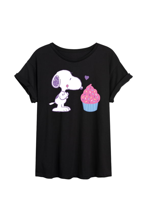 - Snoopy Heart Cupcake - Juniors Ideal Flowy Muscle T-Shirt