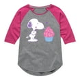 thumbnail image 1 of Peanuts - Snoopy Heart Cupcake - Youth Girls Raglan Tee, 1 of 6