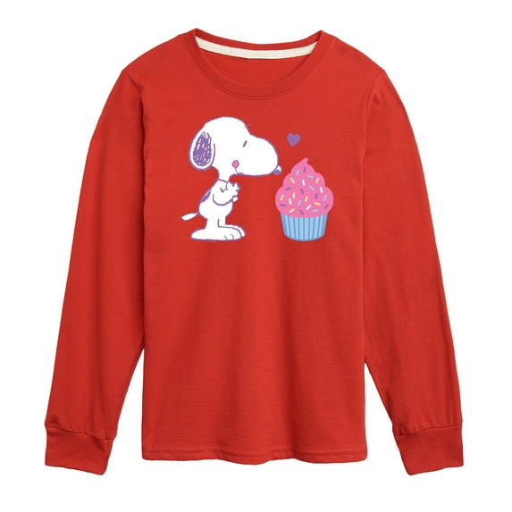 Peanuts - Snoopy Heart Cupcake - Youth Long Sleeve Tee