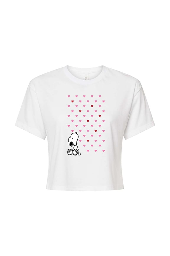 - Snoopy Heart Grid - Juniors Cropped Graphic T-Shirt