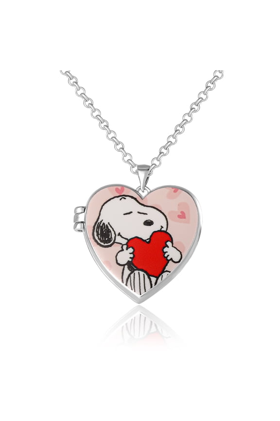 Snoopy Heart Locket Pendant Necklace Silver Tone Officially Licensed