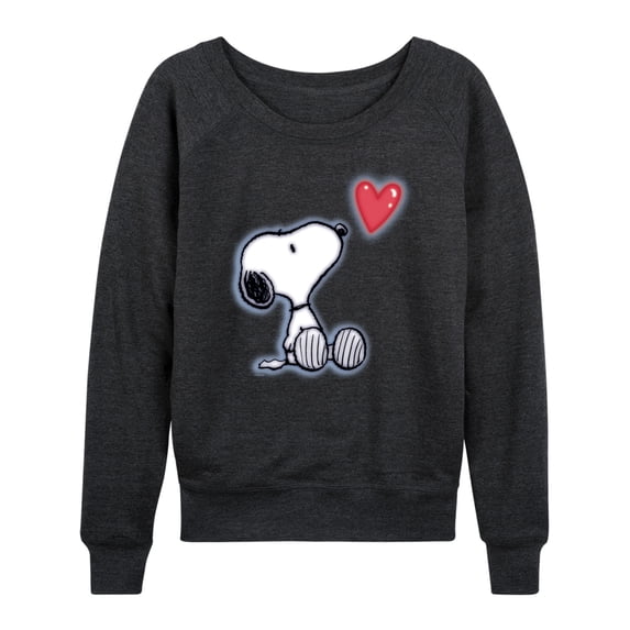 Peanuts - Snoopy Heart Women's Lightweight French Terry Wide Neck Long Sleeve Graphic Shirt