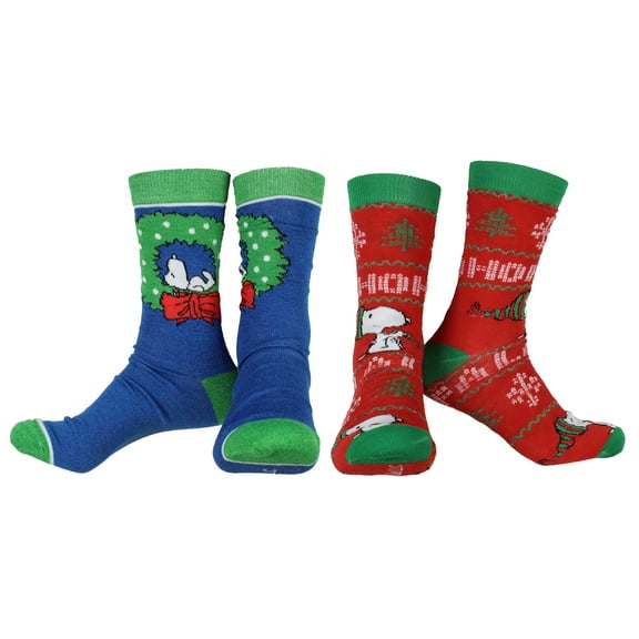 Peanuts Snoopy Holiday 2 Pack Adult Crew Socks