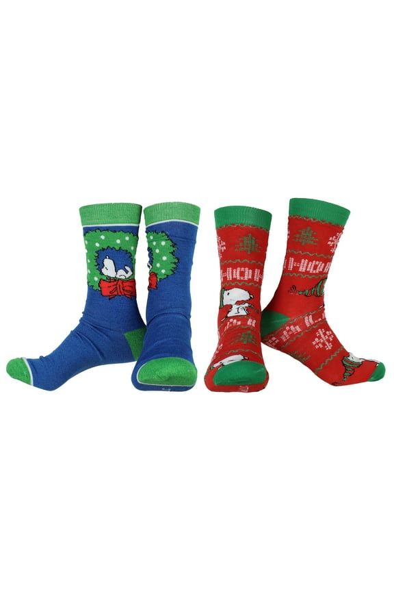 Peanuts Snoopy Holiday 2 Pack Adult Crew Socks