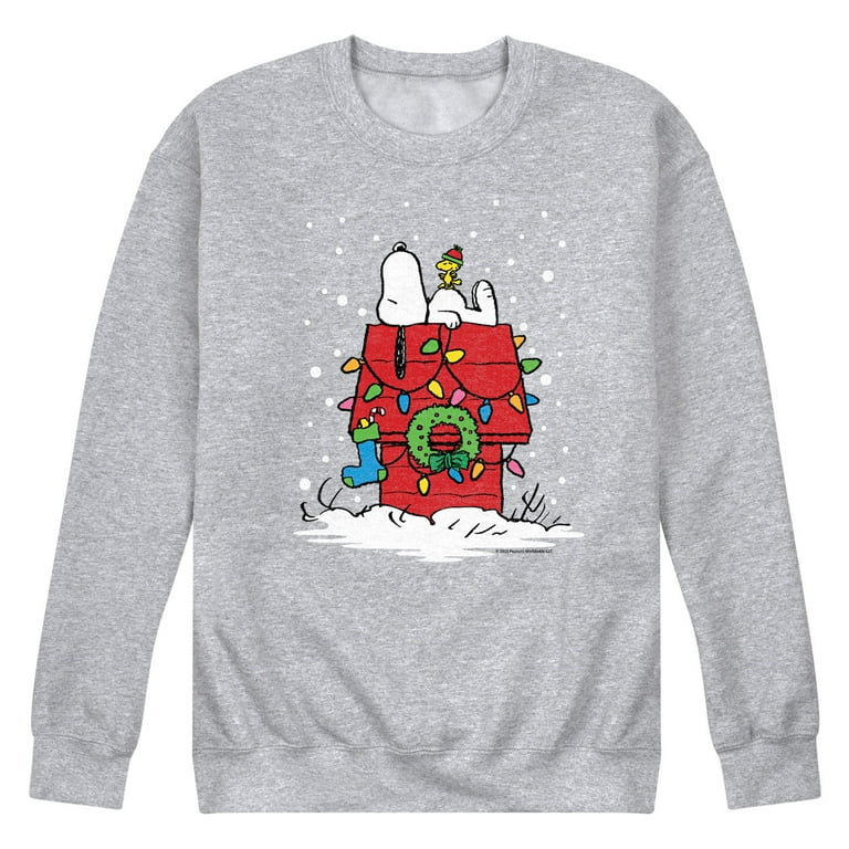 Peanuts Snoopy Holiday House Men s Crew Neck Fleece Pullover Walmart