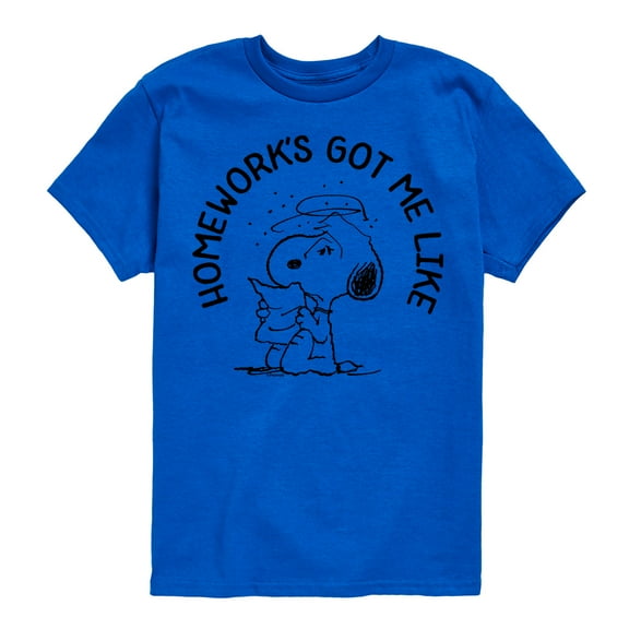 Peanuts - Snoopy Homeworks Got Me Like - Toddler And Youth Short Sleeve T-Shirt
