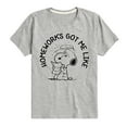 thumbnail image 1 of Peanuts - Snoopy Homeworks Got Me Like - Toddler And Youth Short Sleeve T-Shirt, 1 of 6