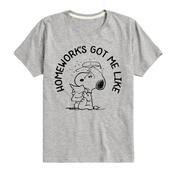 Peanuts - Snoopy Homeworks Got Me Like - Toddler And Youth Short Sleeve T-Shirt