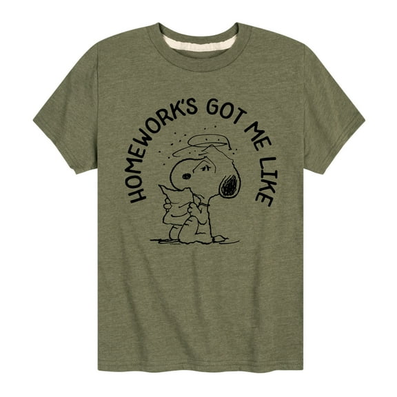 Peanuts - Snoopy Homeworks Got Me Like - Toddler And Youth Short Sleeve T-Shirt
