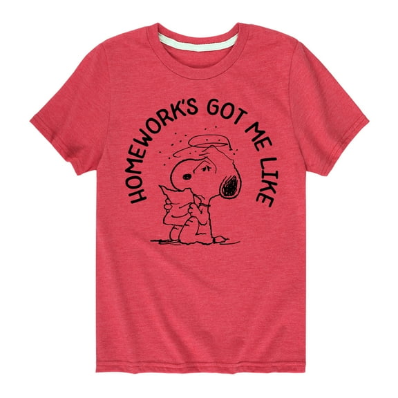 Peanuts - Snoopy Homeworks Got Me Like - Toddler And Youth Short Sleeve T-Shirt