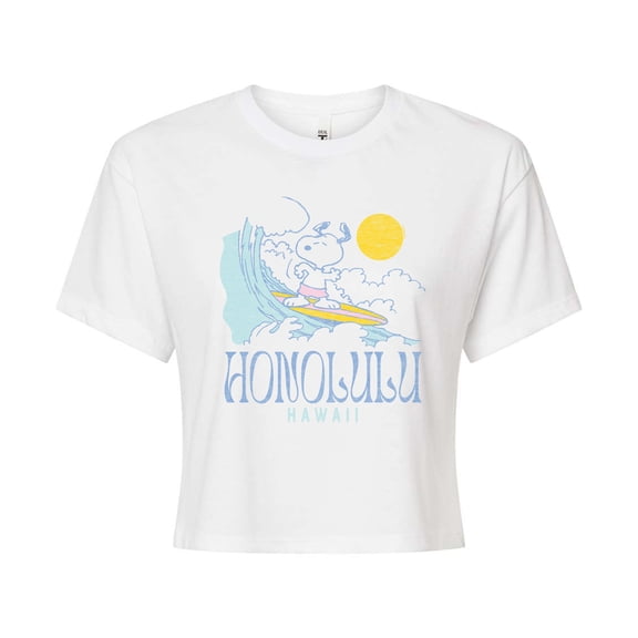 Peanuts - Snoopy Honolulu Hawaii - Juniors Cropped Graphic T-Shirt