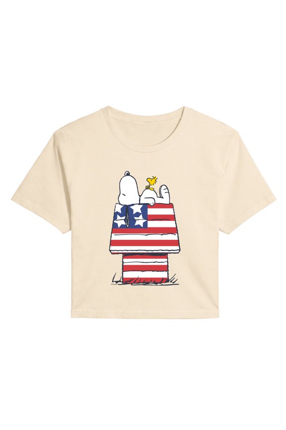 - Snoopy House USA - Juniors Cropped Graphic T-Shirt