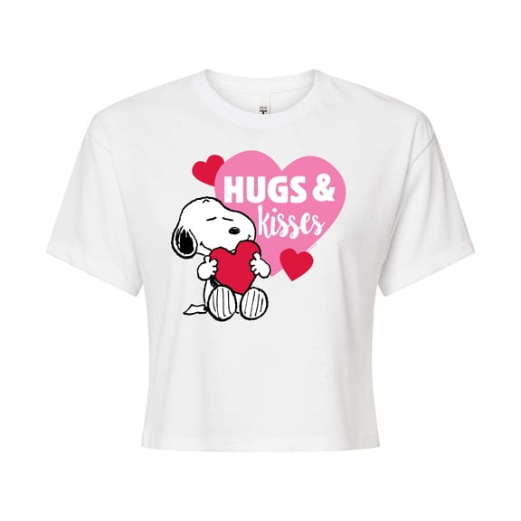 Peanuts - Snoopy Hugs And Kisses - Juniors Cropped Cotton Blend T - Shirt