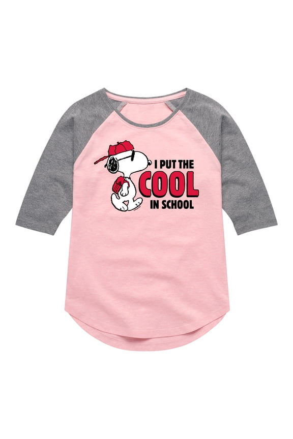 - Snoopy - I Put the Cool in School - Toddler & Youth Girls Raglan Graphic T-Shirt