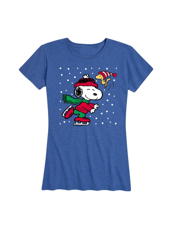 - Snoopy Ice Skating Women's Short Sleeve Graphic T-Shirt