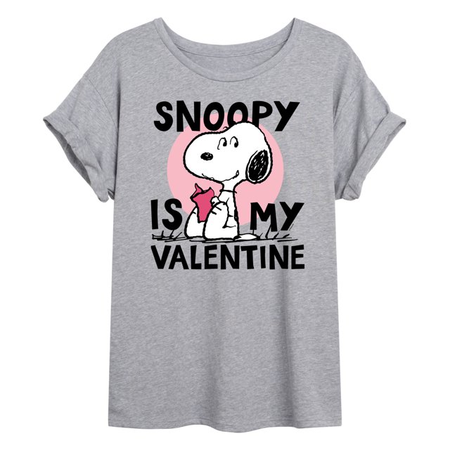 Peanuts - Snoopy Is My Valentine - Juniors Oversized Graphic T-Shirt