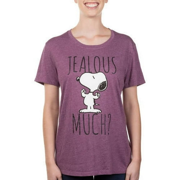 Peanuts Snoopy Jealous Much? Juniors Licensed Graphic T-Shirt (Medium 7/8)