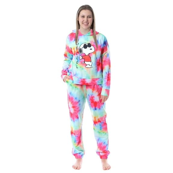 Peanuts Snoopy Joe Cool Tie Dye Women's Pajama 2-Piece Hooded Jogger Set