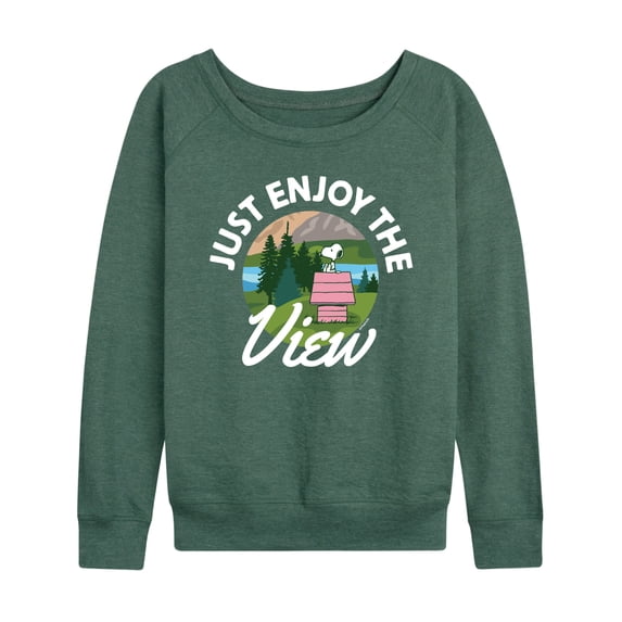 Peanuts - Snoopy Just Enjoy The View Women's Lightweight French Terry Wide Neck Long Sleeve Graphic Shirt