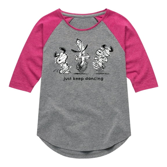 Peanuts - Snoopy Just Keep Dancing - Youth Girls Raglan Tee