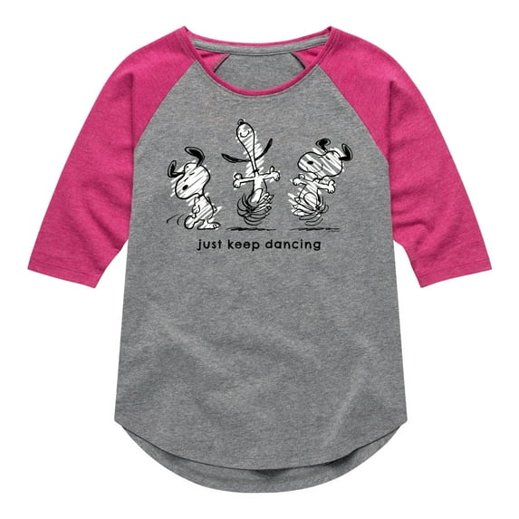 Peanuts - Snoopy Just Keep Dancing - Youth Girls Raglan Tee