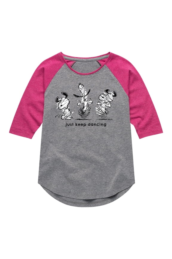 - Snoopy Just Keep Dancing - Youth Girls Raglan Tee