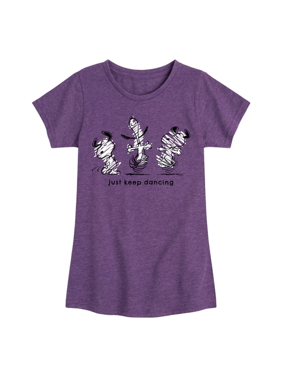 - Snoopy Just Keep Dancing Girls' Fitted Short Sleeve Graphic T-Shirt