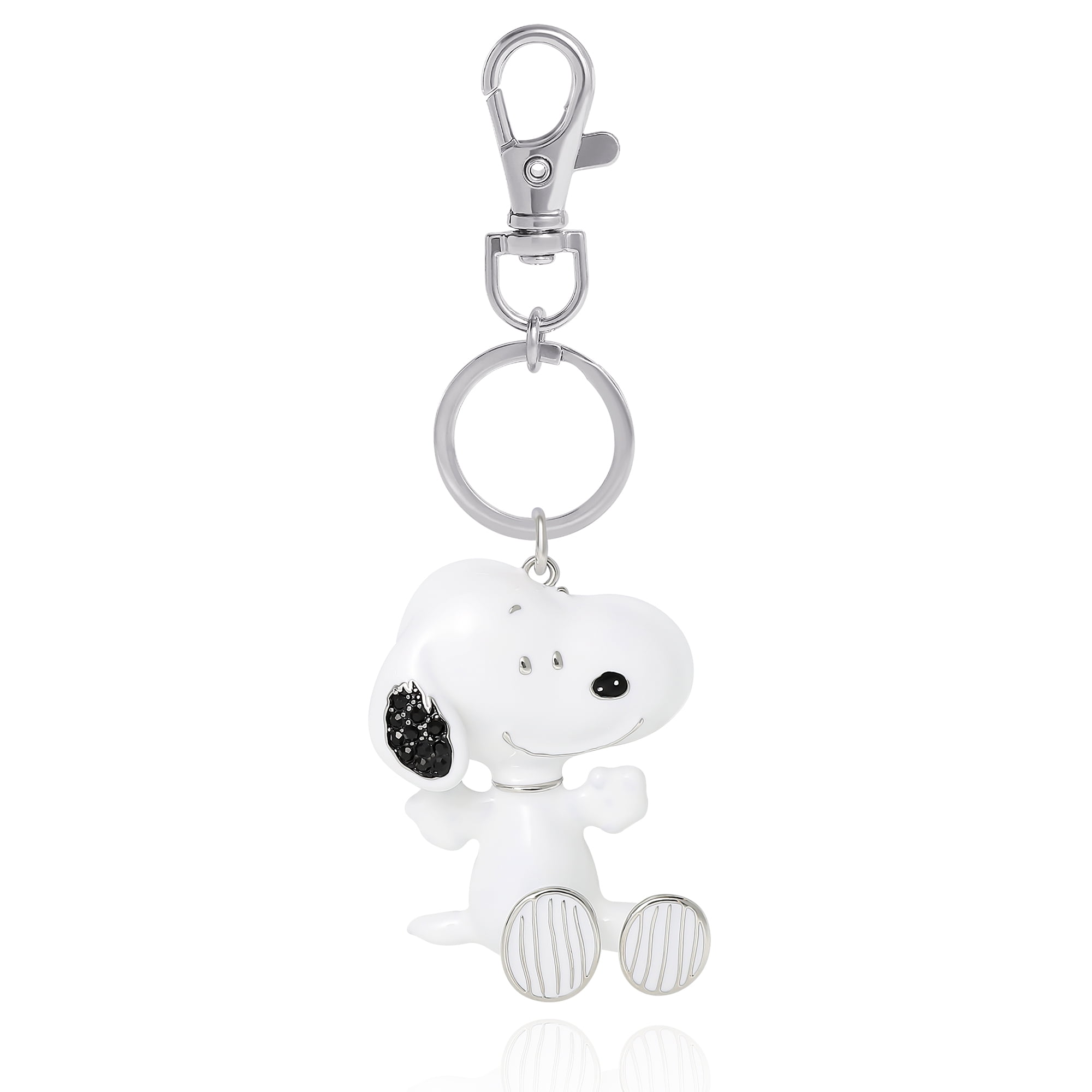 Peanuts Snoopy Keychain and Bag Charm Official License, Silver Tone and White Enamel Keychain Purse Charm