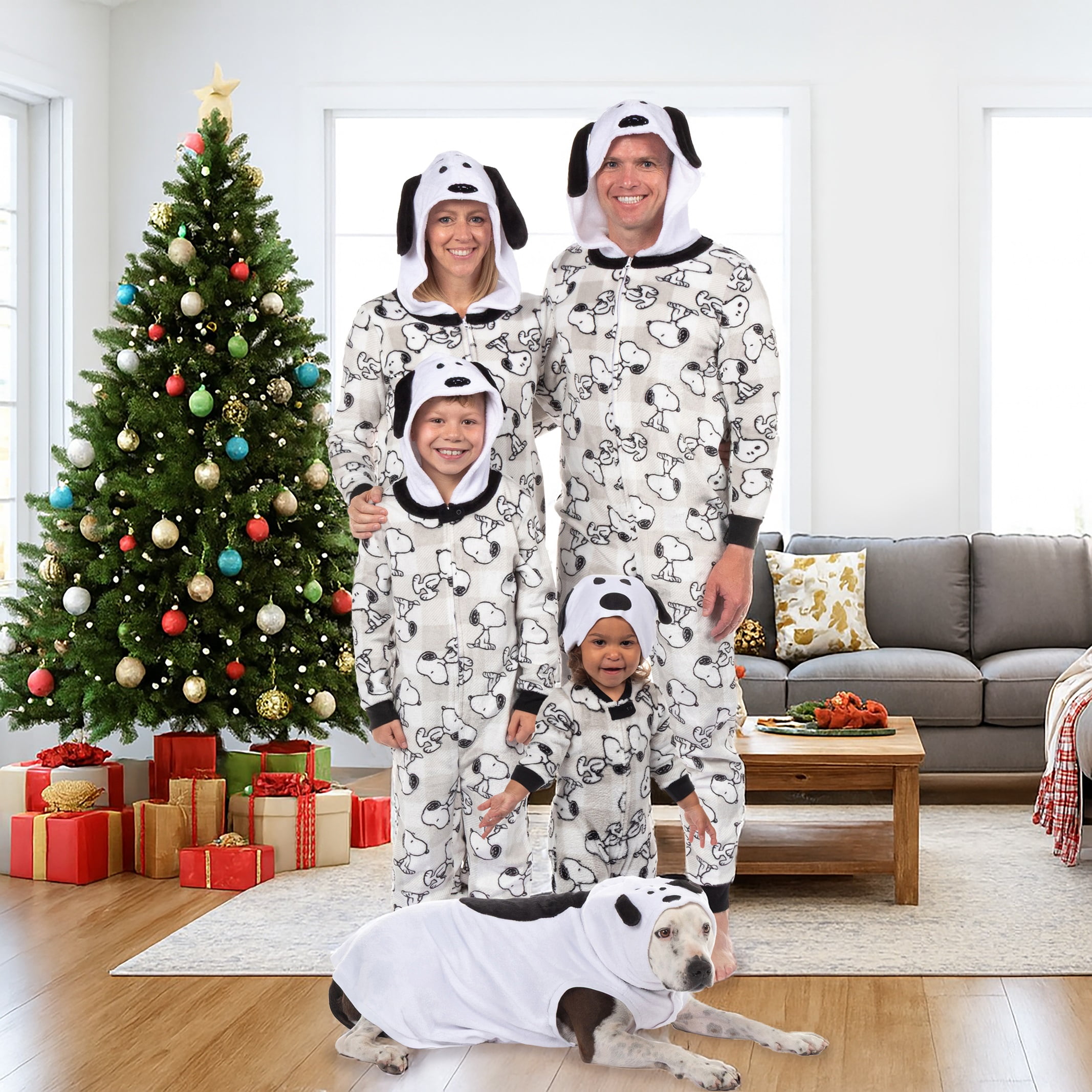 Peanuts Unisex Kids Snoopy Plaid Matching Family Pajamas One Piece, Sizes 4-16