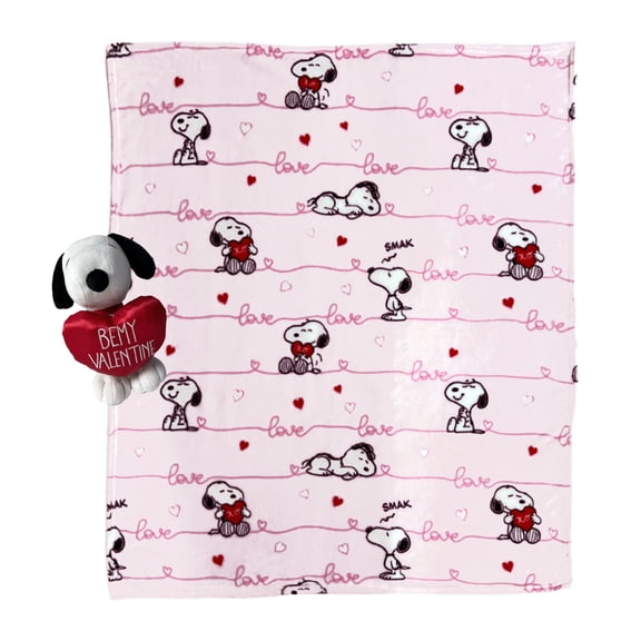 Peanuts Snoopy Kids Valentine's Hugger Pillow and Throw, 2 Piece Gift Set