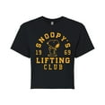 thumbnail image 1 of Peanuts - Snoopy Lifting Club - Juniors Cropped Graphic T-Shirt, 1 of 5
