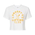 thumbnail image 1 of Peanuts - Snoopy Lifting Club - Juniors Cropped Graphic T-Shirt, 1 of 5