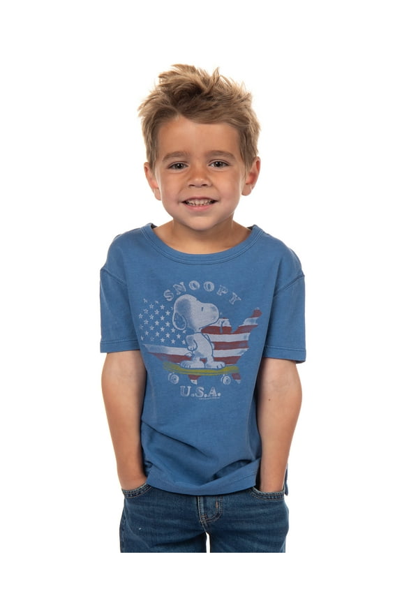 Peanuts Snoopy Little Kids USA Skateboard America Vintage Distressed T-Shirt Tee