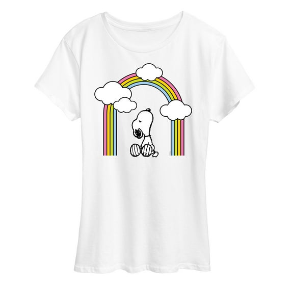 Peanuts - Snoopy Looking Up Rainbow - Ladies Short Sleeve Classic Fit Tee