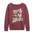 thumbnail image 1 of Peanuts - Snoopy Love All Creatures Women's Lightweight French Terry Wide Neck Long Sleeve Graphic Shirt, 1 of 6