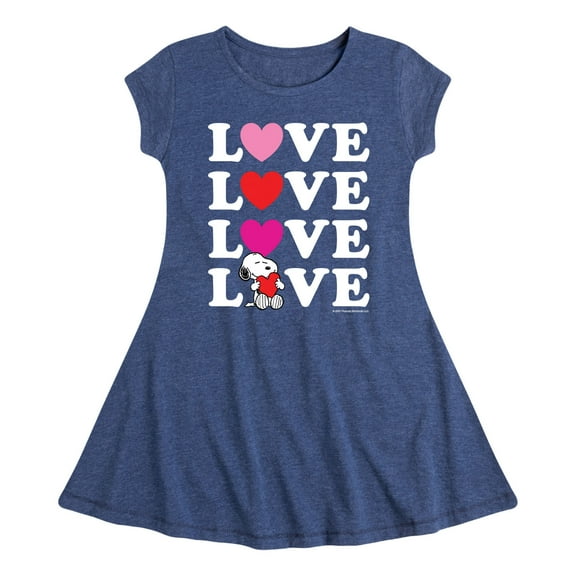 Peanuts - Snoopy Love Stacked - Girls Fit And Flare Cap Sleeve Dress