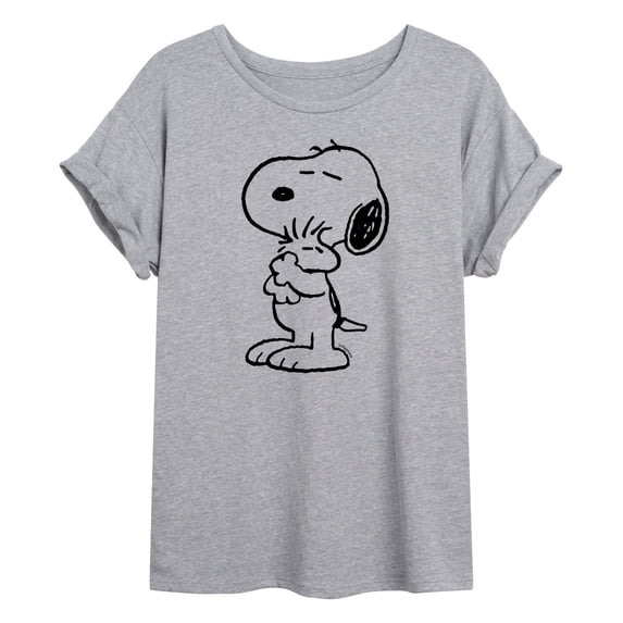 Peanuts - Snoopy Loves Woodstock - Juniors Oversized Graphic T-Shirt