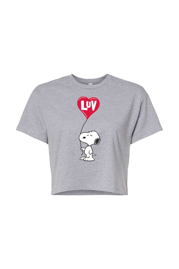 - Snoopy Luv - Juniors Cropped Cotton Blend T - Shirt