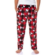SEVEN TIMES SIX Peanuts Snoopy Men's AOP Character Buffalo Toss Soft Fleece Pajama Pant Lounge Sleep w Side Pockets and Drawstring Waist